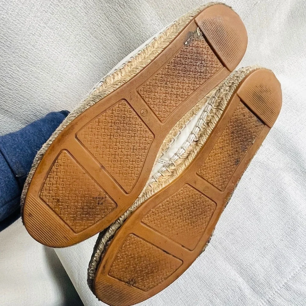 TORY BURCH Colorblock Espadrilles Leather Ivory Black Women’s